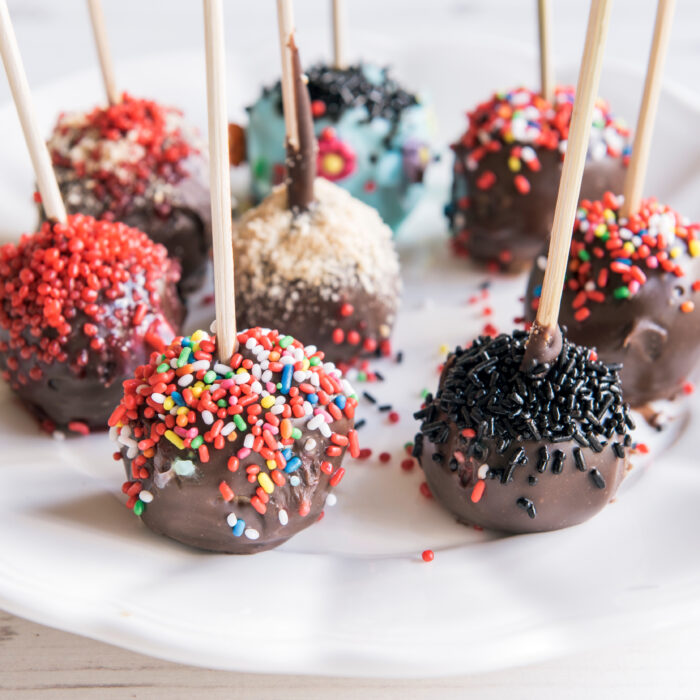 Sweet and homemade chocolate cake pops,selective focus